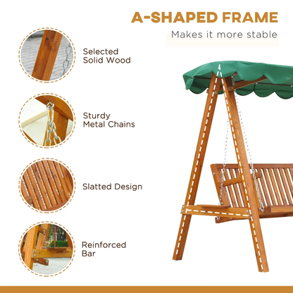 3-Seater Wooden Garden Swing Chair Seat Bench by Outsunny