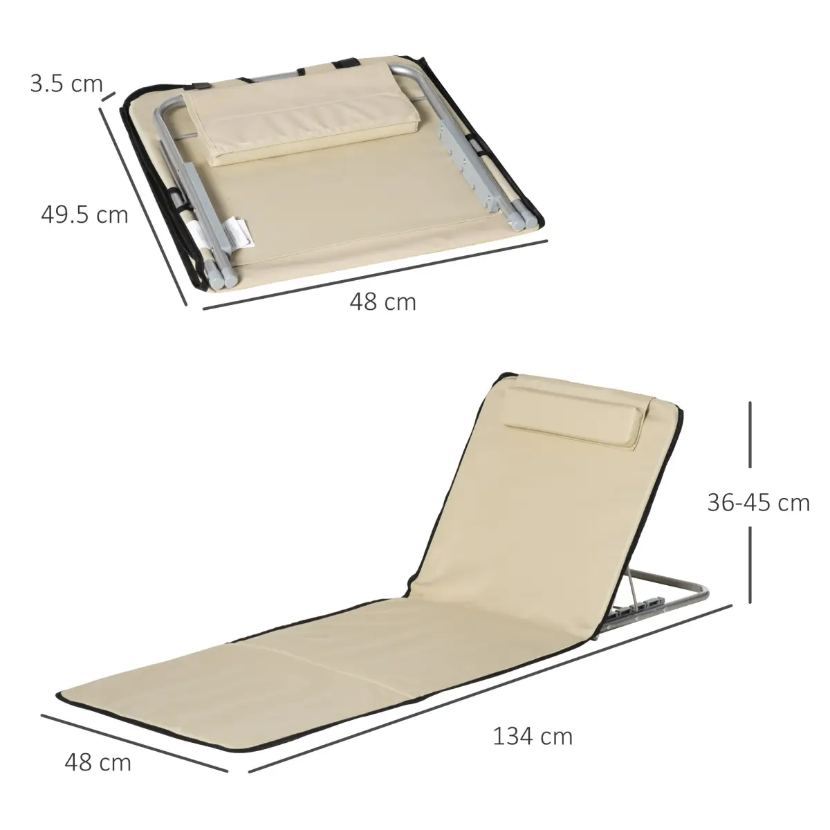 2 Foldable Garden Beach Chair Sun Lounger Seats Metal Frame Head Pillow by Outsunny