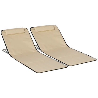 2 Foldable Garden Beach Chair Sun Lounger Seats Metal Frame Head Pillow by Outsunny