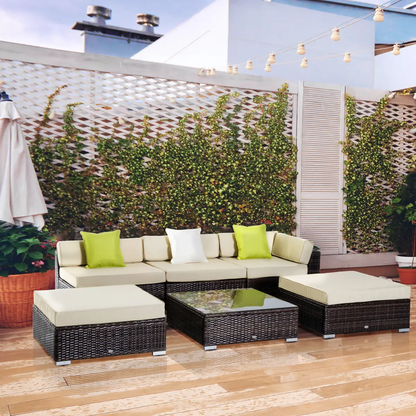 6 PC Rattan Sofa Coffee Table Set Sectional Wicker Weave Furniture by Outsunny