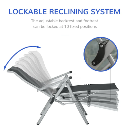 2 Sun Lounger Folding Reclining Lounge Chairs 10 Back & Leg Positions by Outsunny