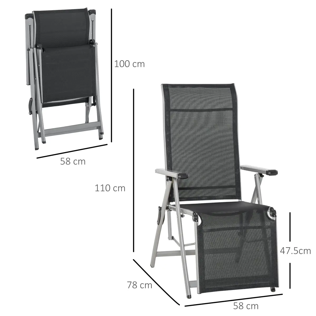 2 Sun Lounger Folding Reclining Lounge Chairs 10 Back & Leg Positions by Outsunny