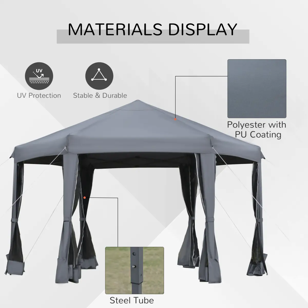 3.2m Pop Up Gazebo Hexagonal Tent Sun Protection with Mesh Sidewalls, Handy Bag by Outsunny