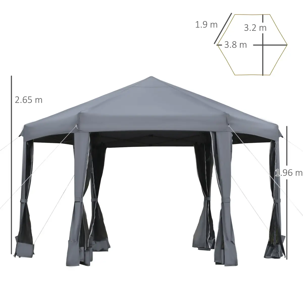 3.2m Pop Up Gazebo Hexagonal Tent Sun Protection with Mesh Sidewalls, Handy Bag by Outsunny