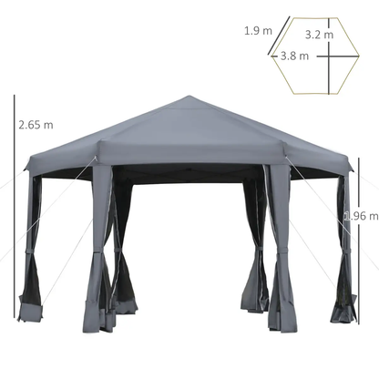 3.2m Pop Up Gazebo Hexagonal Tent Sun Protection with Mesh Sidewalls, Handy Bag by Outsunny