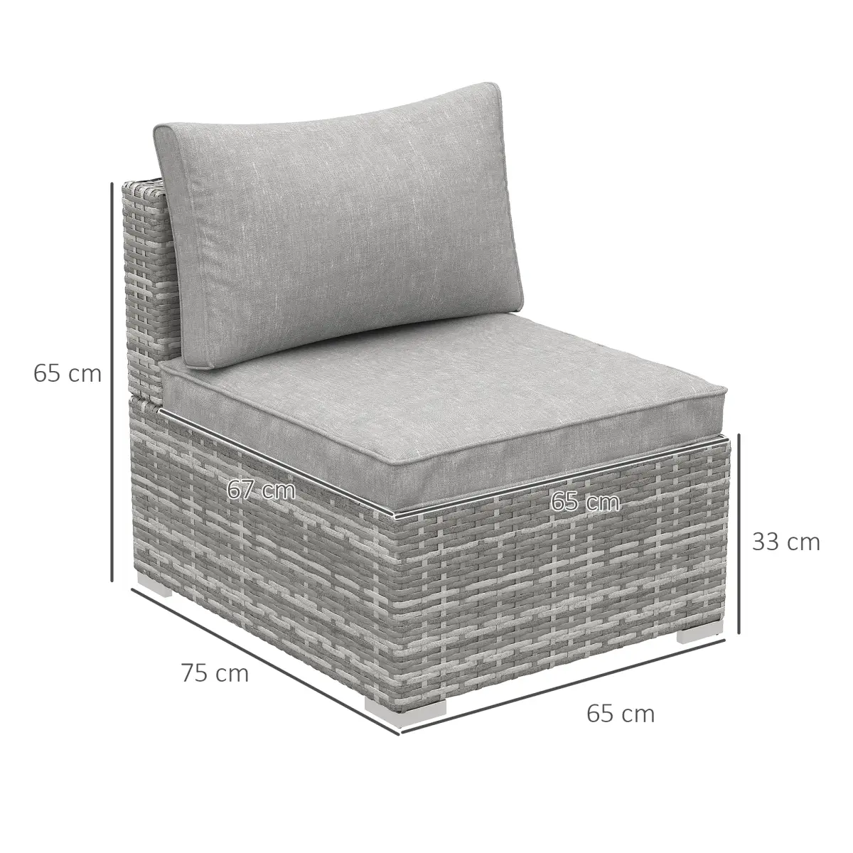 Garden Furniture Rattan Single Sofa with Cushions by Outsunny