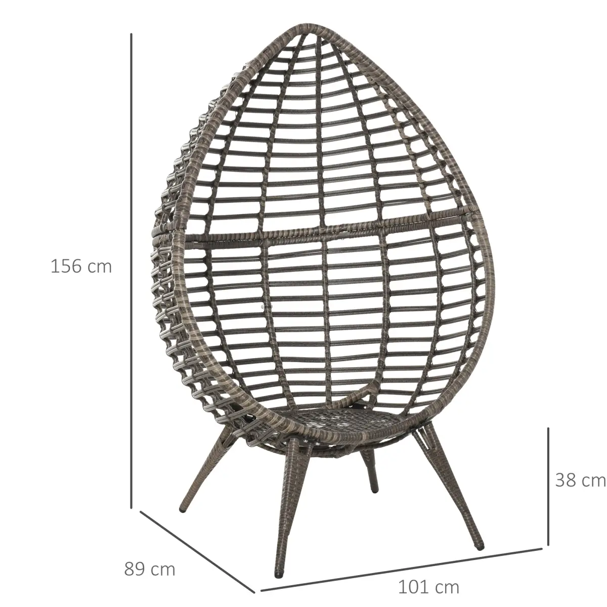Outdoor Indoor Rattan Egg Chair Wicker Weave Teardrop Chair with Cushion by Outsunny