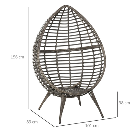 Outdoor Indoor Rattan Egg Chair Wicker Weave Teardrop Chair with Cushion by Outsunny