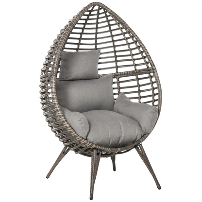 Outdoor Indoor Rattan Egg Chair Wicker Weave Teardrop Chair with Cushion by Outsunny