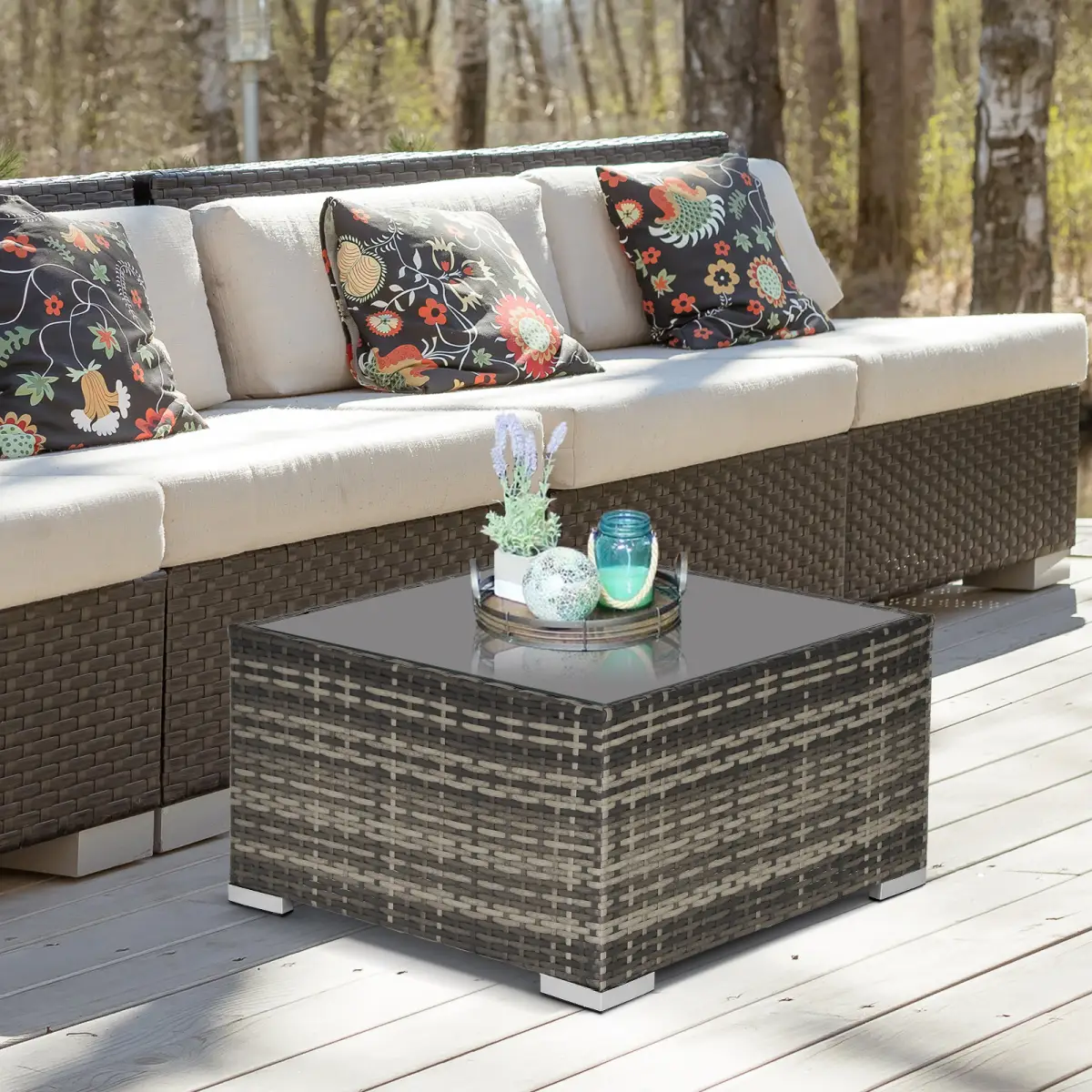 Rattan Wicker Patio Coffee Table Ready to Use Outdoor Furniture by Outsunny