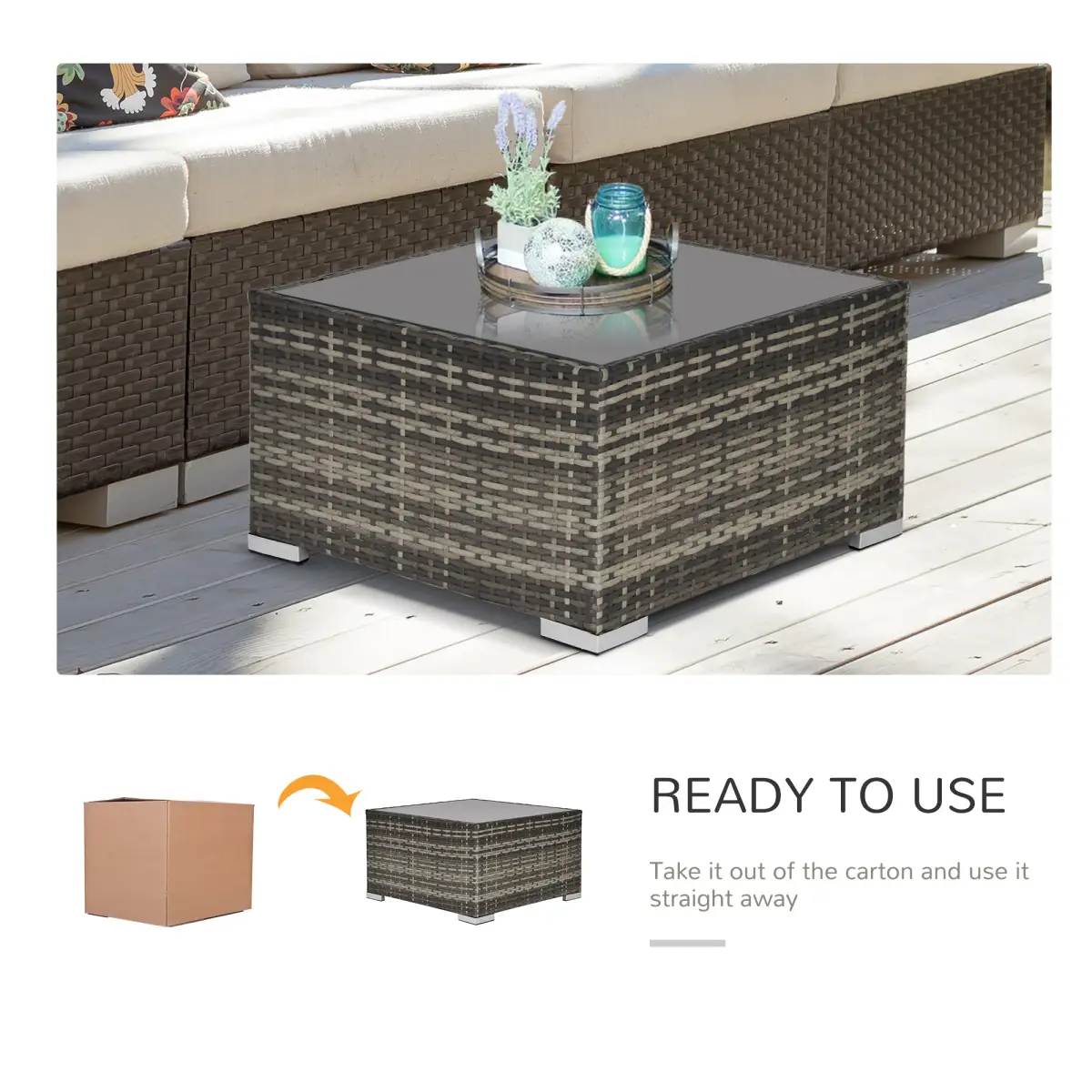Rattan Wicker Patio Coffee Table Ready to Use Outdoor Furniture by Outsunny