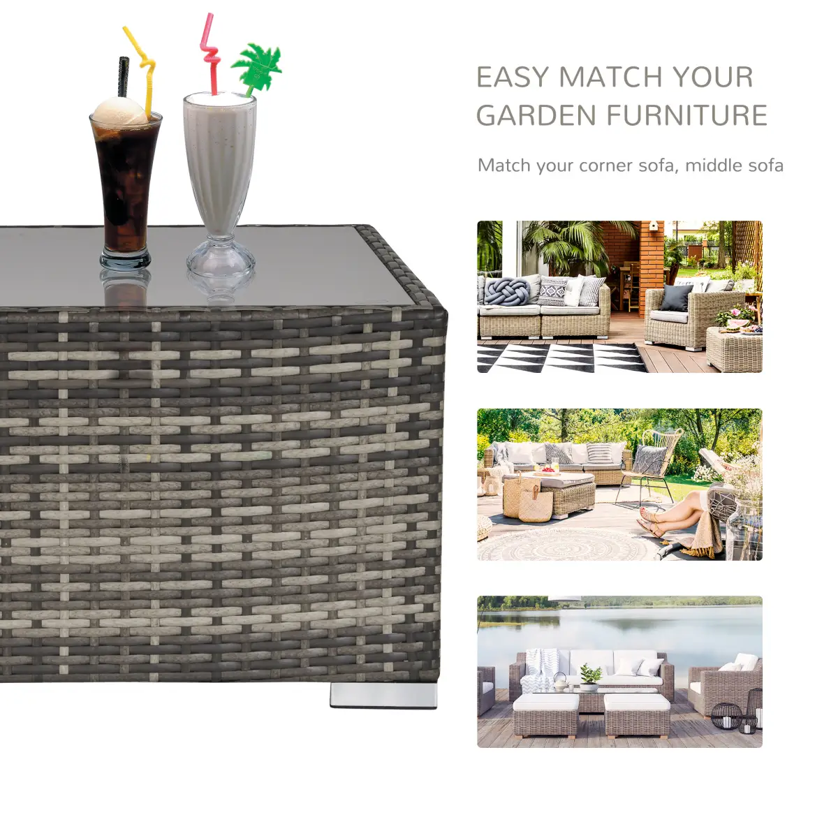 Rattan Wicker Patio Coffee Table Ready to Use Outdoor Furniture by Outsunny