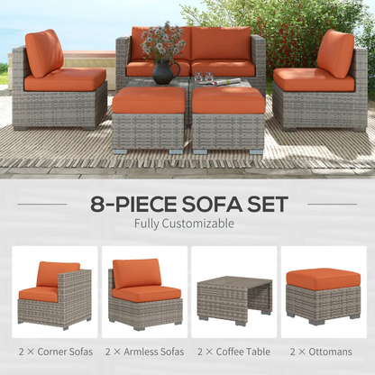6-Seater Sofa & Coffee Table Rattan Outdoor Garden Furniture Set by Outsunny