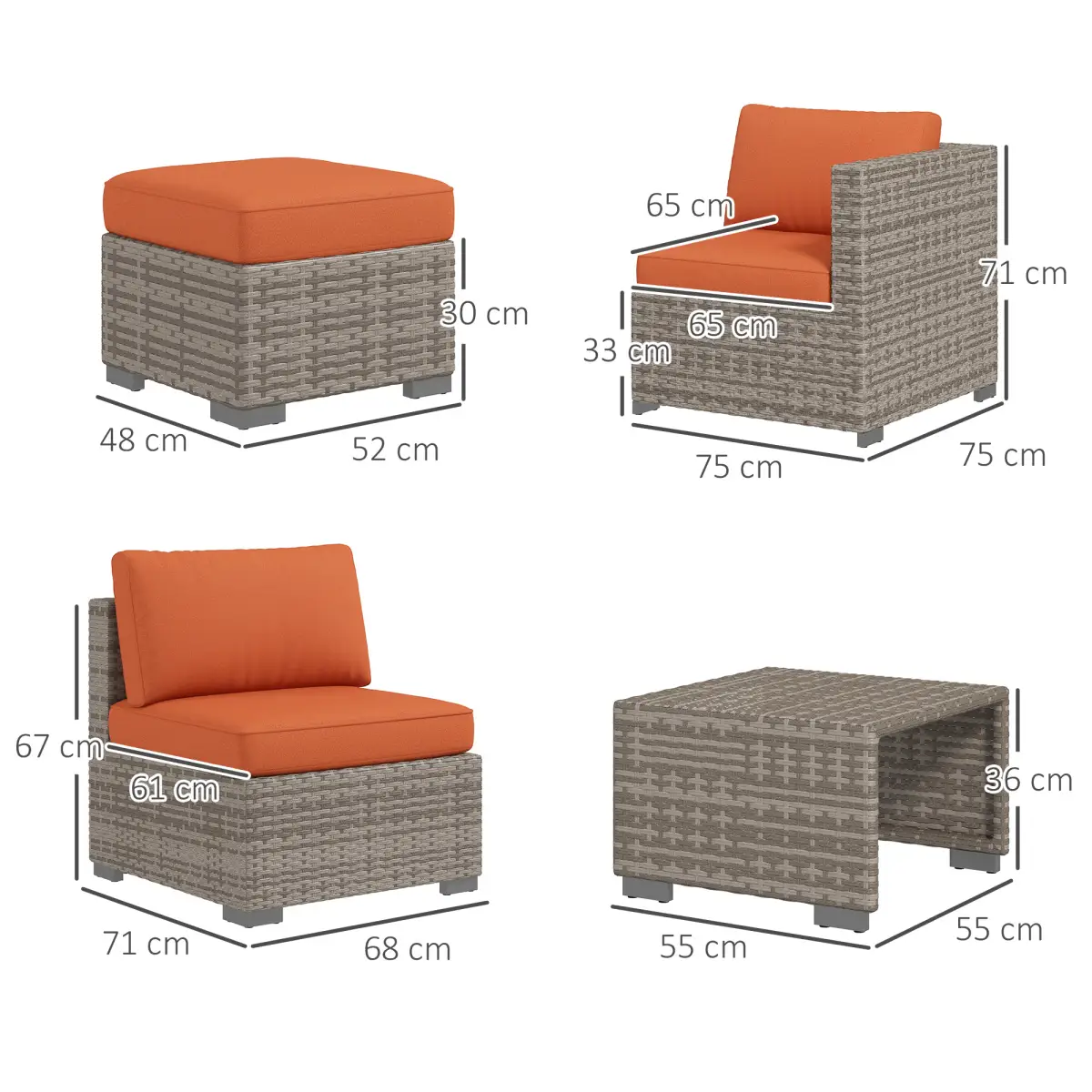 6-Seater Sofa & Coffee Table Rattan Outdoor Garden Furniture Set by Outsunny