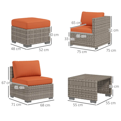 6-Seater Sofa & Coffee Table Rattan Outdoor Garden Furniture Set by Outsunny