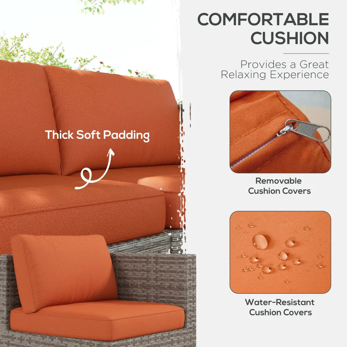 6-Seater Sofa & Coffee Table Rattan Outdoor Garden Furniture Set by Outsunny