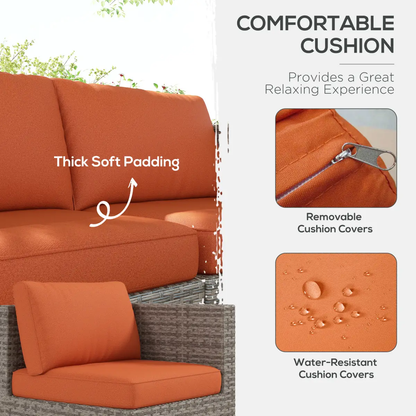 6-Seater Sofa & Coffee Table Rattan Outdoor Garden Furniture Set by Outsunny