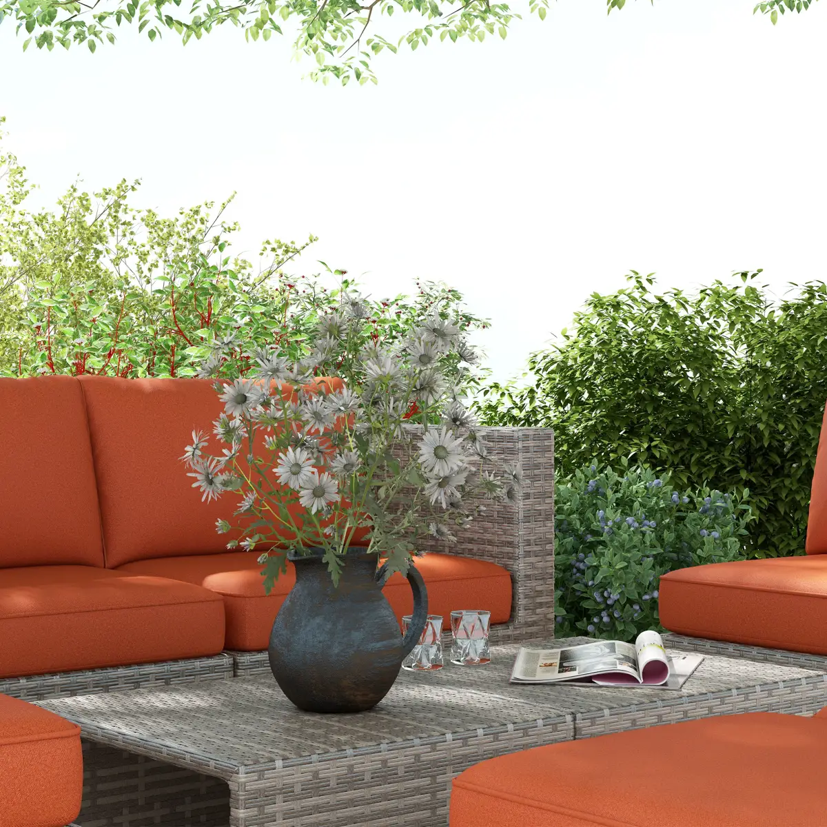 6-Seater Sofa & Coffee Table Rattan Outdoor Garden Furniture Set by Outsunny