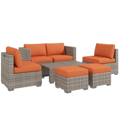 6-Seater Sofa & Coffee Table Rattan Outdoor Garden Furniture Set by Outsunny