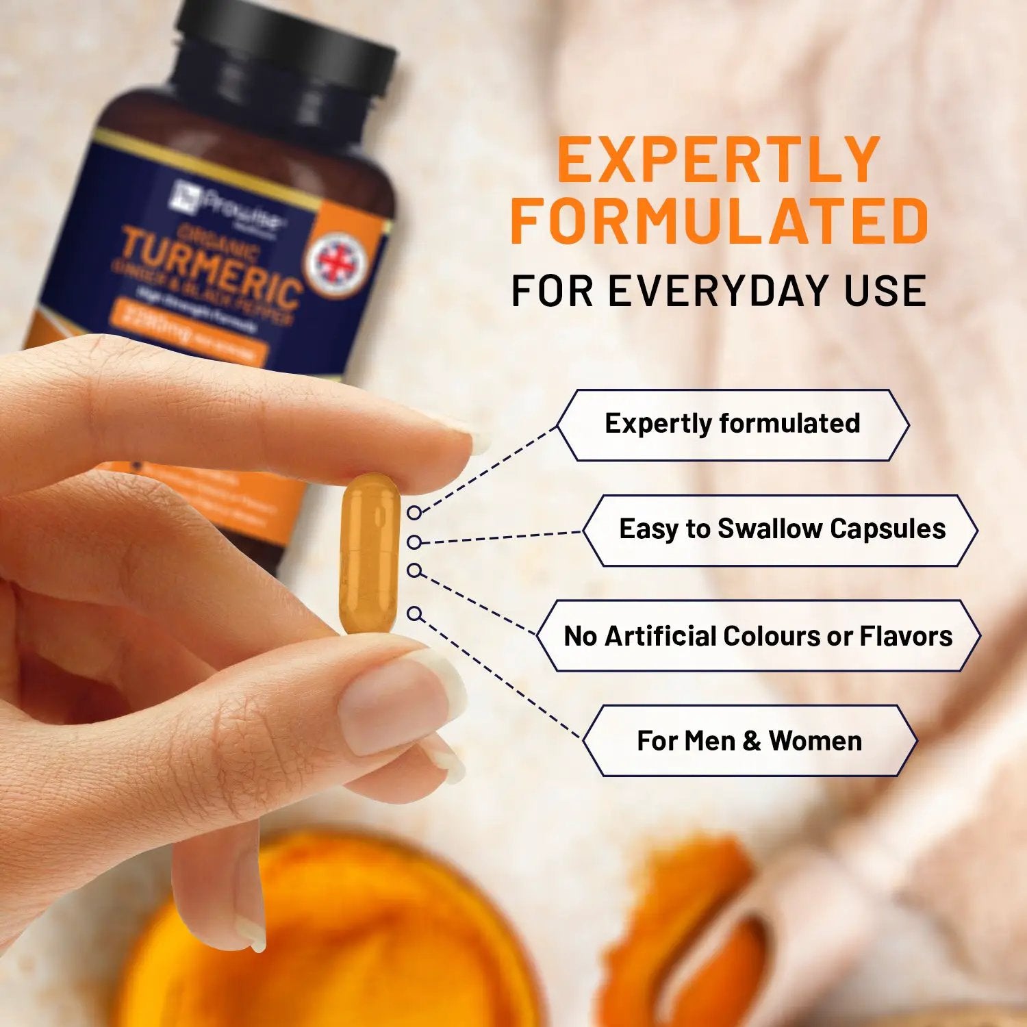 Organic Turmeric 2280mg (High Strength) with Black Pepper & Ginger - 180 Vegan Turmeric Capsules by Prowise Healthcare