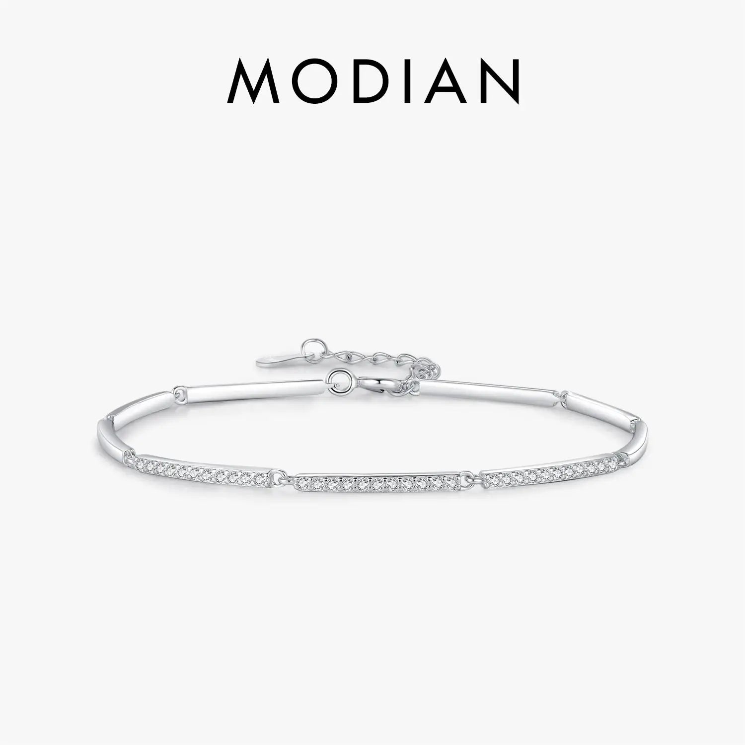 MODIAN White Gold Plated Bracelet For Women 925 Sterling Silver Rectangle Pave Setting Bracelet Dainty Fashion Basic Jewelry by All Mart Bristol Ltd