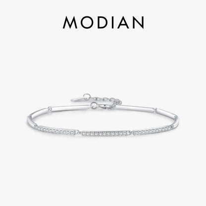 MODIAN White Gold Plated Bracelet For Women 925 Sterling Silver Rectangle Pave Setting Bracelet Dainty Fashion Basic Jewelry by All Mart Bristol Ltd