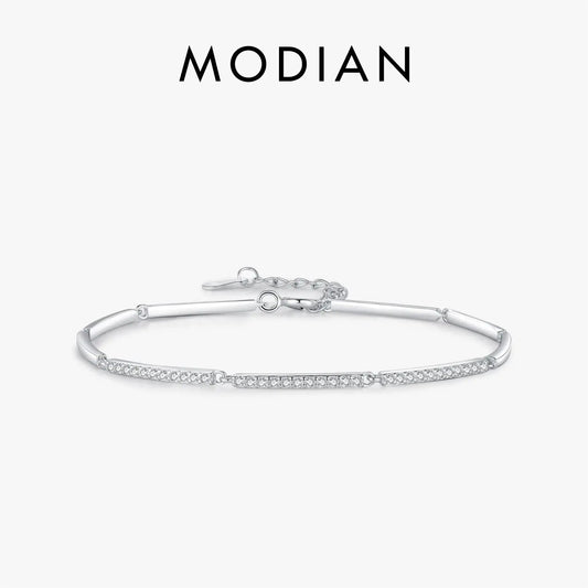 MODIAN White Gold Plated Bracelet For Women 925 Sterling Silver Rectangle Pave Setting Bracelet Dainty Fashion Basic Jewelry by All Mart Bristol Ltd