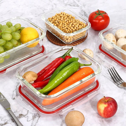 Vinsani Glass Food Storage 10-Pack Containers Rectangle Food Meal Prep Lunch Boxes with Lids Airtight Heat Resistant Leakproof Lid BPA-Free Dishwasher Microwave Oven Freezer Safe by Vinsani