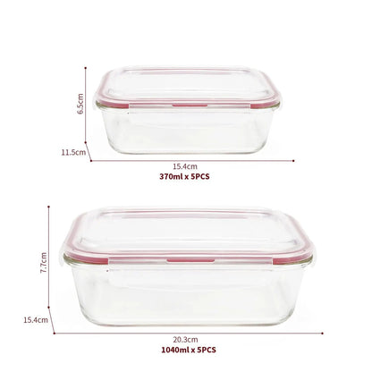 Vinsani Glass Food Storage 10-Pack Containers Rectangle Food Meal Prep Lunch Boxes with Lids Airtight Heat Resistant Leakproof Lid BPA-Free Dishwasher Microwave Oven Freezer Safe by Vinsani