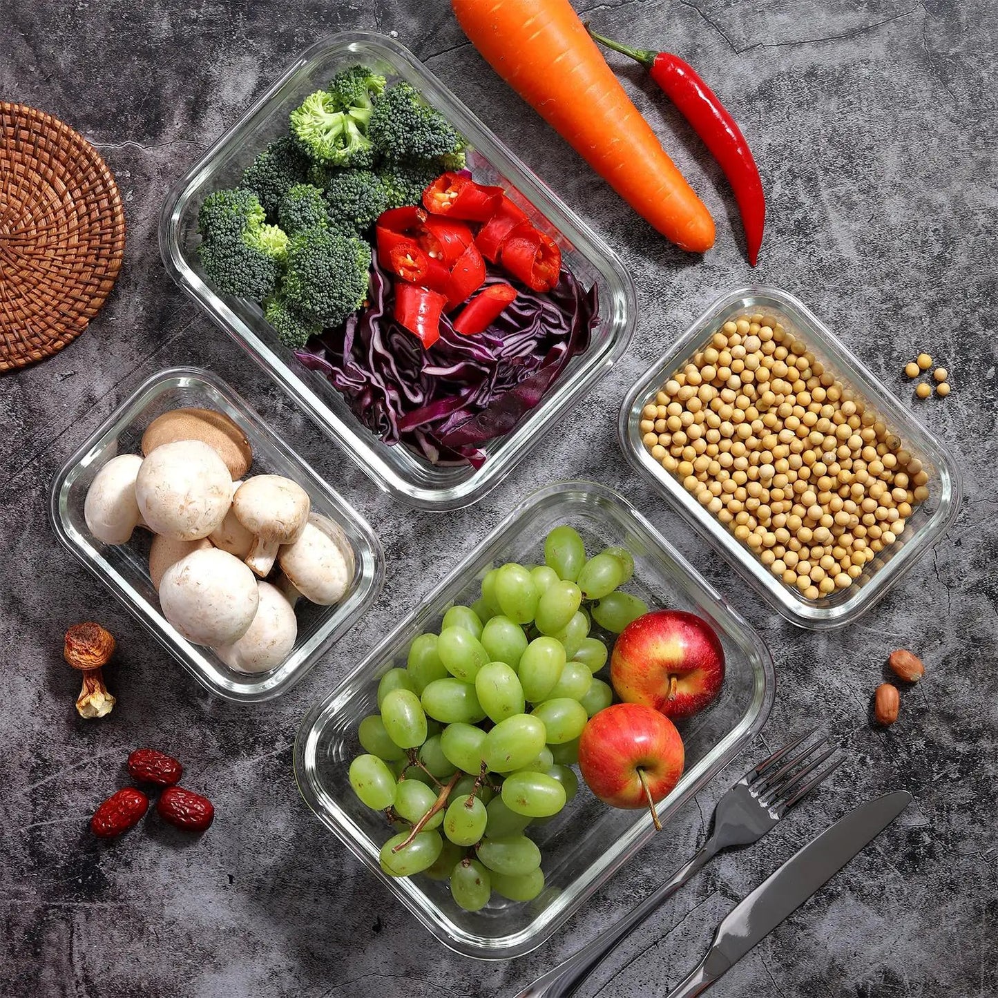 Vinsani Glass Food Storage 10-Pack Containers Rectangle Food Meal Prep Lunch Boxes with Lids Airtight Heat Resistant Leakproof Lid BPA-Free Dishwasher Microwave Oven Freezer Safe by Vinsani