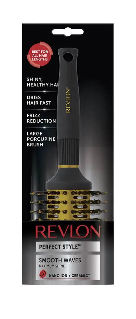 Revlon Ionic Ceramic Smooth Waves Large Round Barrel Blow Dry Hair Brush Nano Anti Bacterial Technology by Revlon