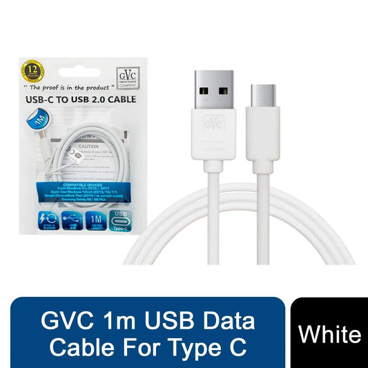 GVC USB to Type C Data Cable for Syncing & Charging, 1 Metre - White by GVC