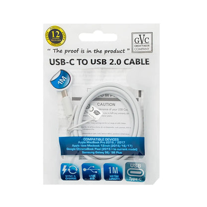 GVC USB to Type C Data Cable for Syncing & Charging, 1 Metre - White by GVC