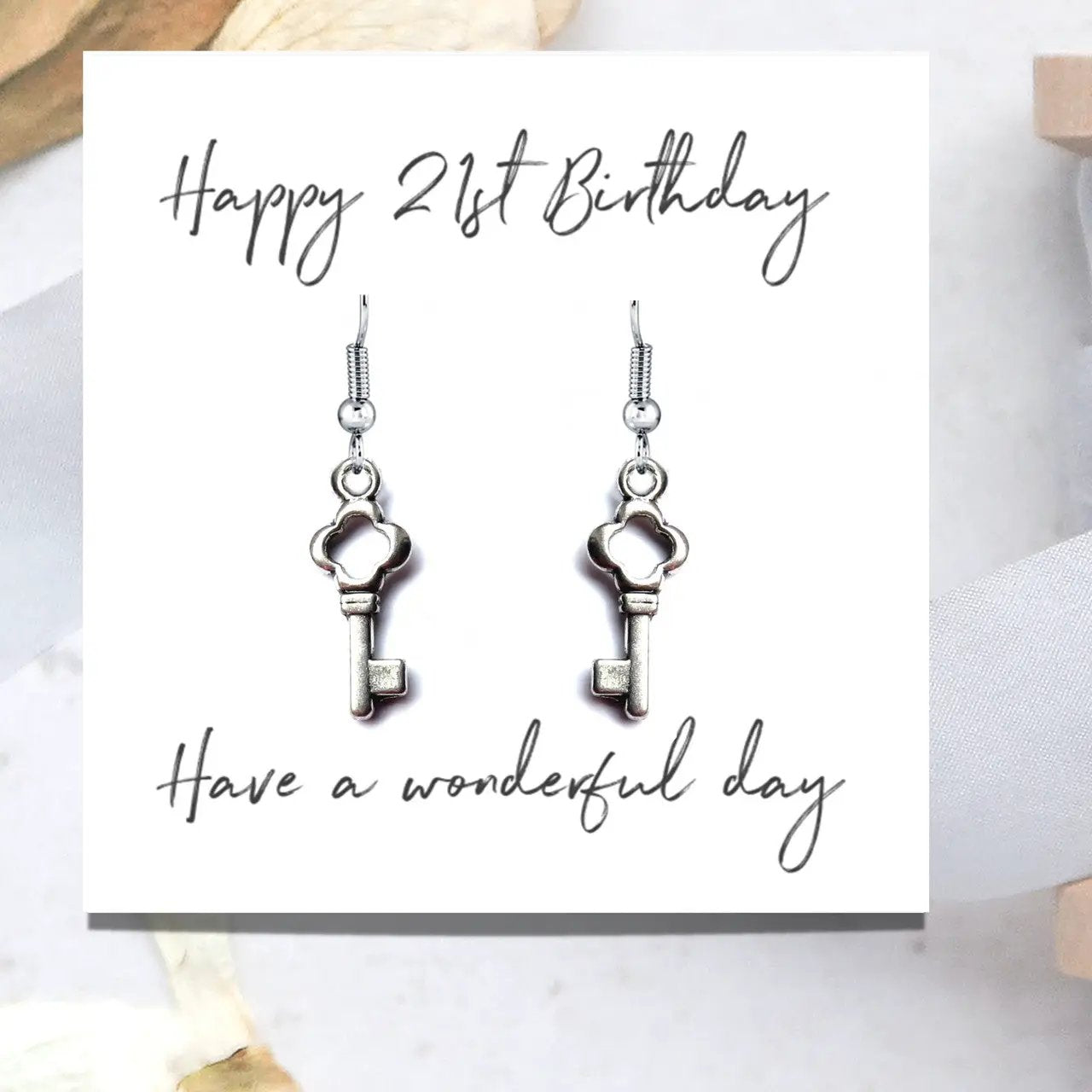Happy 21st Birthday Earrings & Message Card by Aye Do Gifts