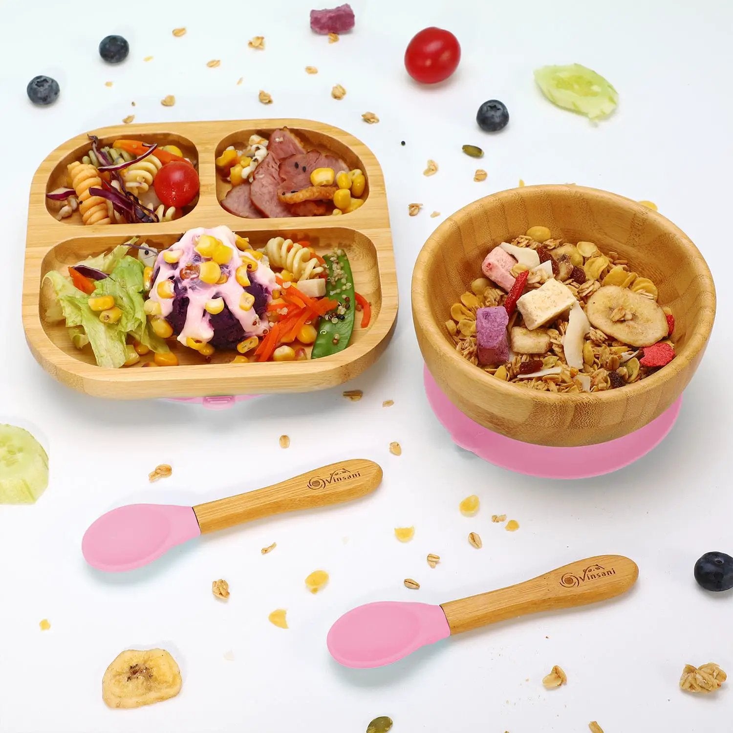 VINSANI BAMBOO BOWL, SQUARE PLATE & SPOON SET by Vinsani