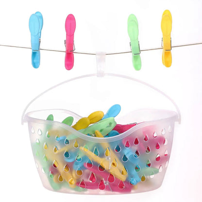 Plastic Clothes Peg Basket 36 Piece Set Multicoloured - Strong Grip by Vinsani