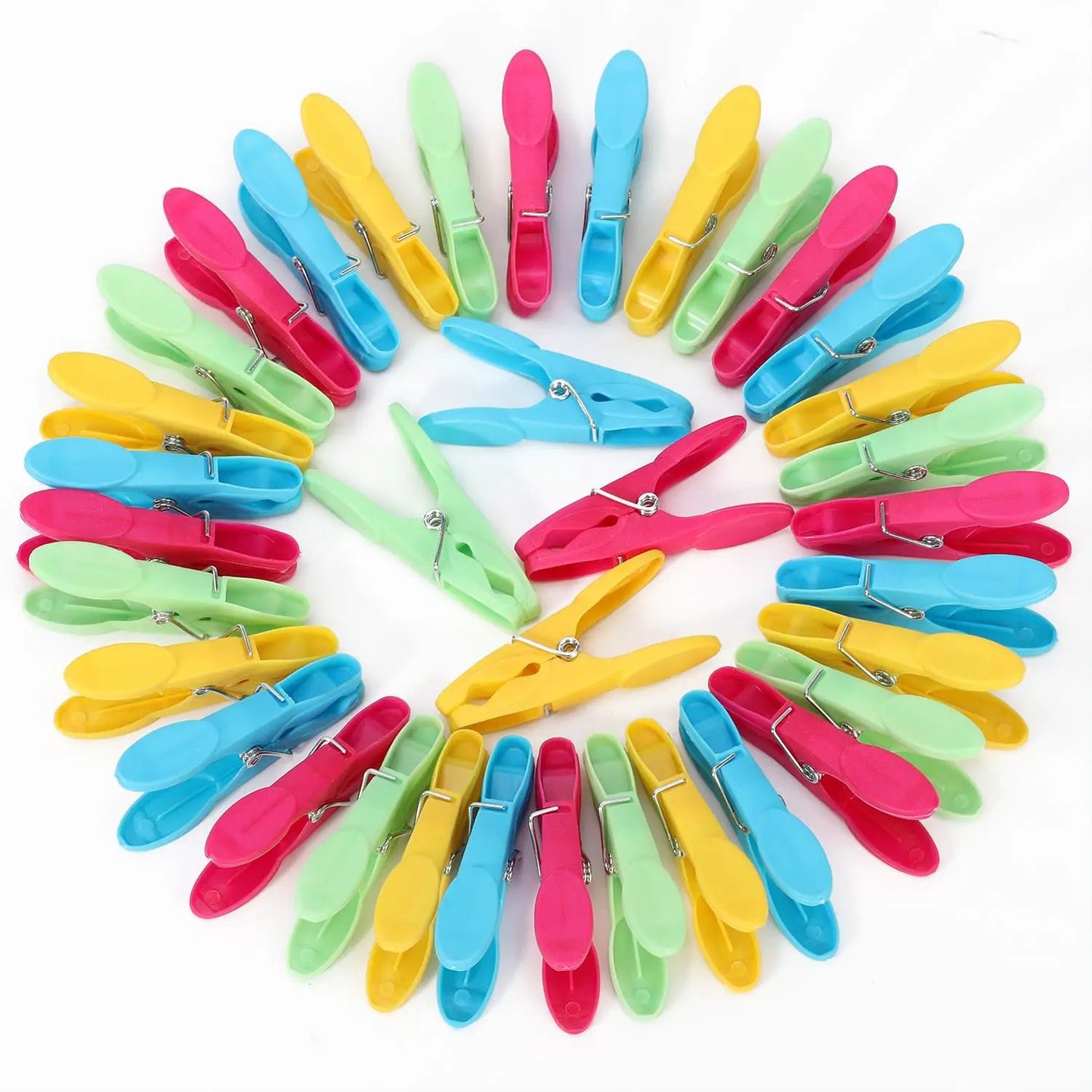 Plastic Clothes Peg Basket 36 Piece Set Multicoloured - Strong Grip by Vinsani