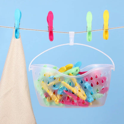 Plastic Clothes Peg Basket 36 Piece Set Multicoloured - Strong Grip by Vinsani