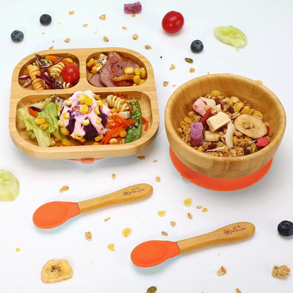 VINSANI BAMBOO BOWL, SQUARE PLATE & SPOON SET by Vinsani