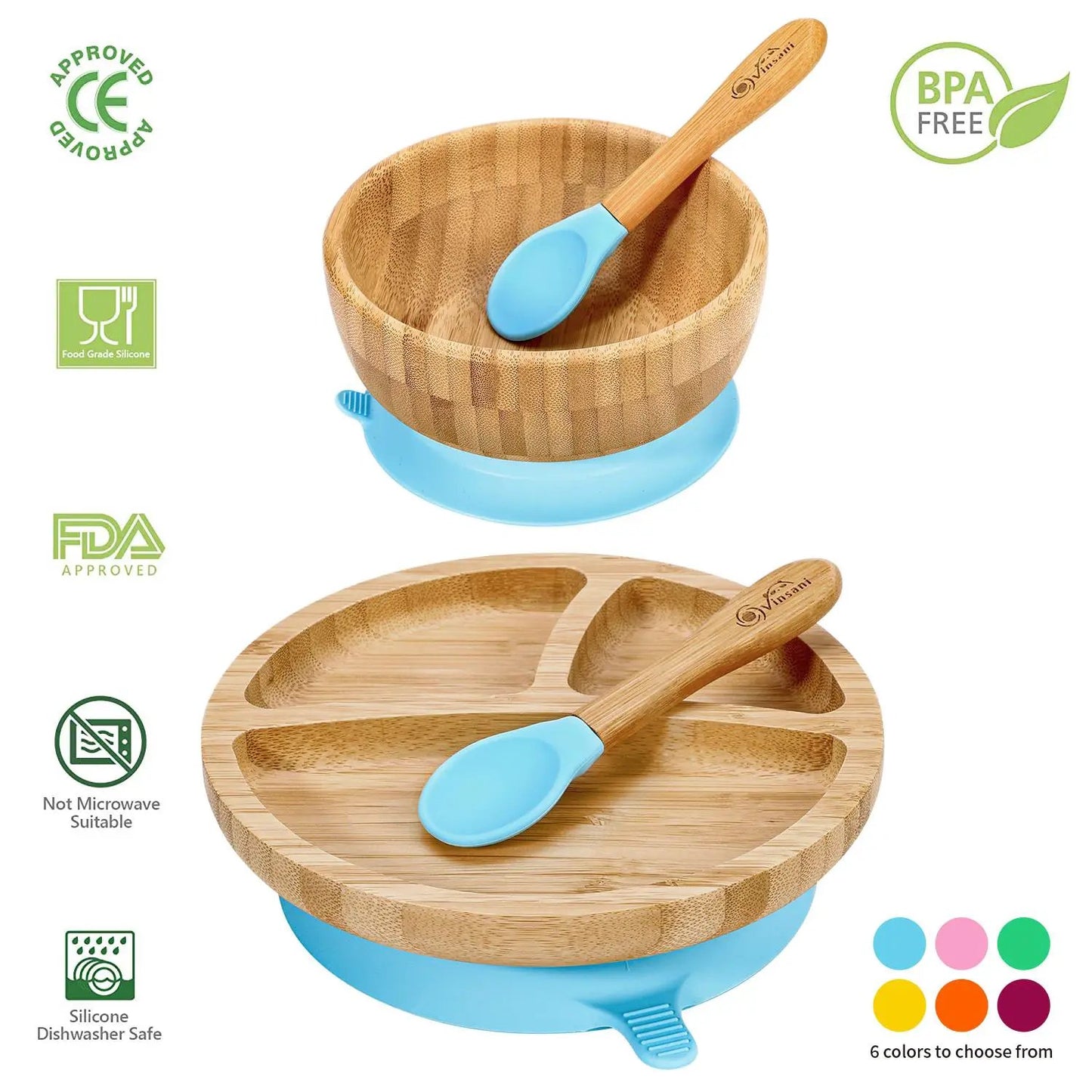 VINSANI BAMBOO BOWL, ROUND PLATE & SPOON SET by Vinsani