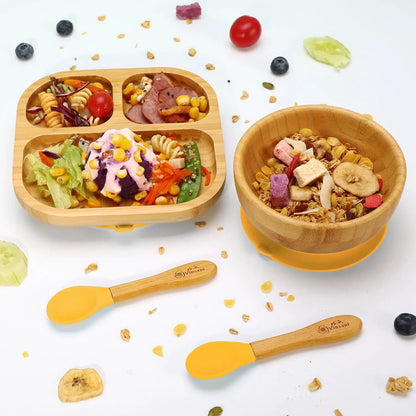 VINSANI BAMBOO BOWL, SQUARE PLATE & SPOON SET by Vinsani