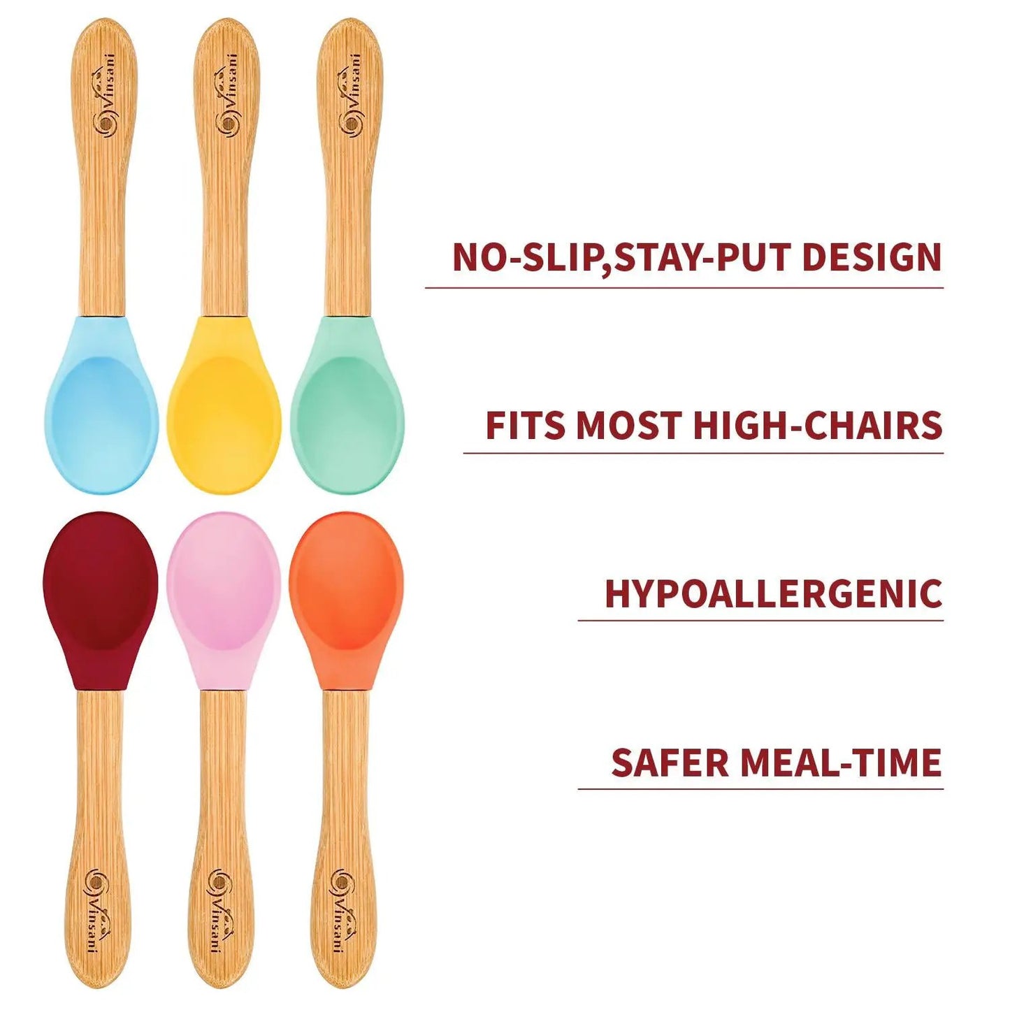 6 Pieces Bamboo and Silicone Spoon Set for Baby/Toddler Weaning by Vinsani