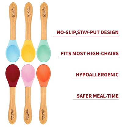 6 Pieces Bamboo and Silicone Spoon Set for Baby/Toddler Weaning by Vinsani