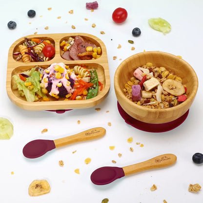 VINSANI BAMBOO BOWL, SQUARE PLATE & SPOON SET by Vinsani