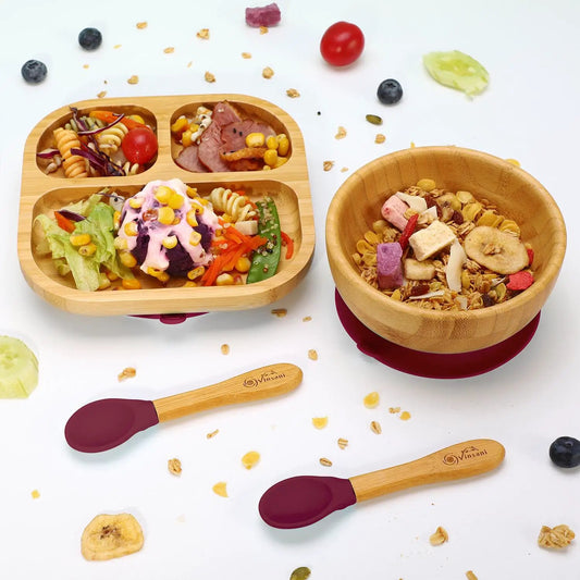 VINSANI BAMBOO BOWL, SQUARE PLATE & SPOON SET by Vinsani