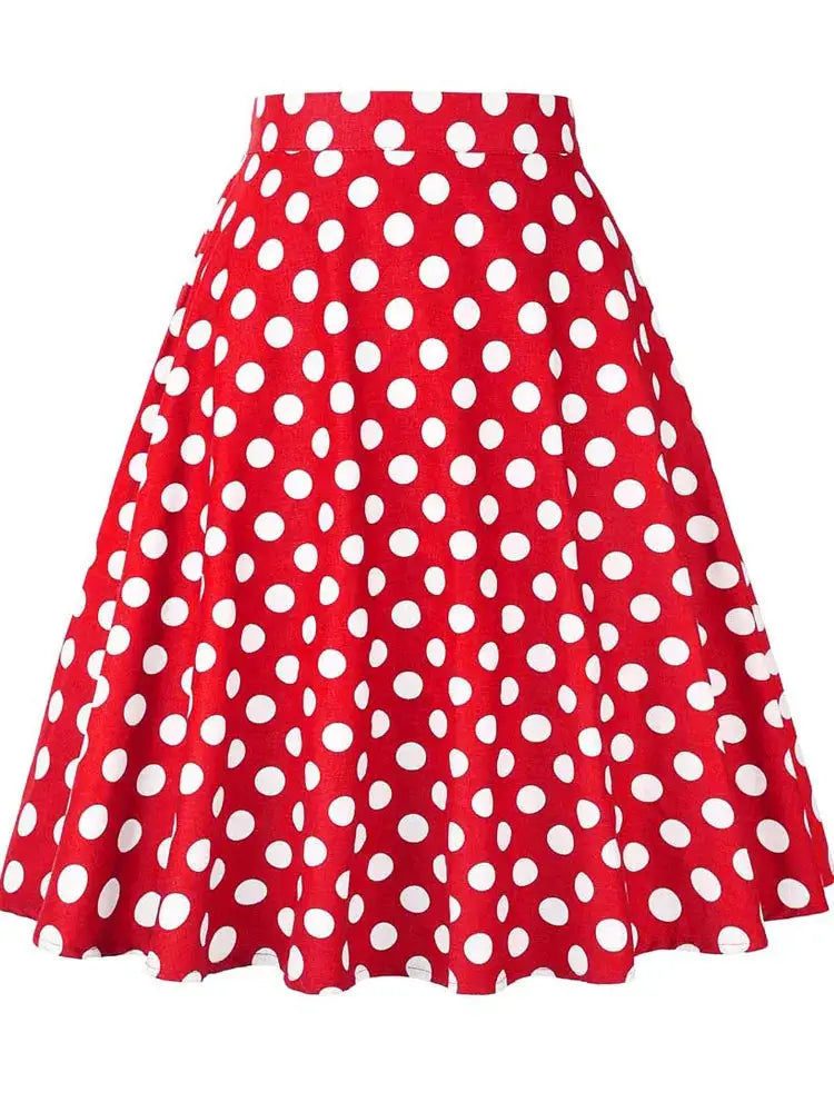 2025 Summer Midi Skirt Runway Vintage Rockabilly Sundress Red Womens Sexy Pinup 50S Cotton Polka Dot Pattern Skater Streetwear by All Mart Bristol Ltd
