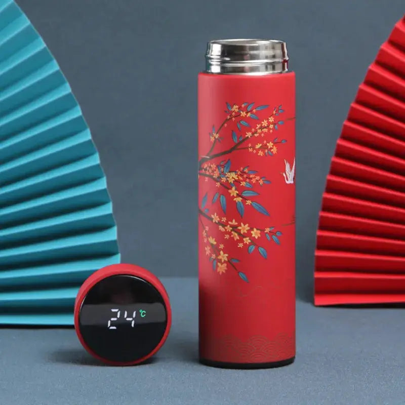 Thermal Mug Water Bottle Thermos Chinese Style Ins Illustration Vacuum Flask Stainless Steel Display Temperature Water Cup 500ML by All Mart Bristol Ltd