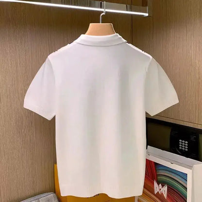 High Quality Summer New Men's Knitting Short Sleeve T-Shirt Men Casual Button Fashion Top Fashion Polo Shirt by All Mart Bristol Ltd