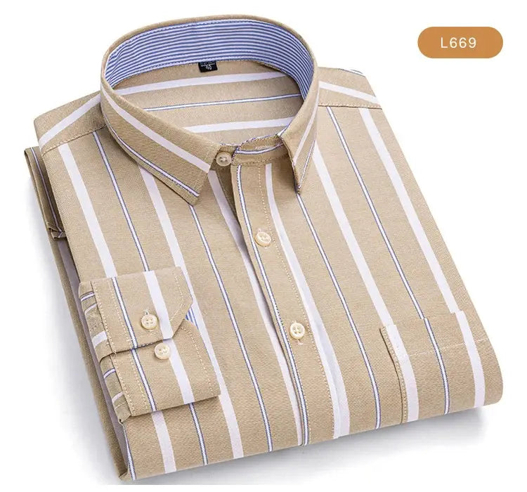Men's Trendy Plaid Striped Lapel Collar Design Cotton Dress Shirts, Long Sleeve Casual Button Up Commuter Shirt For Spring/Fall by All Mart Bristol Ltd