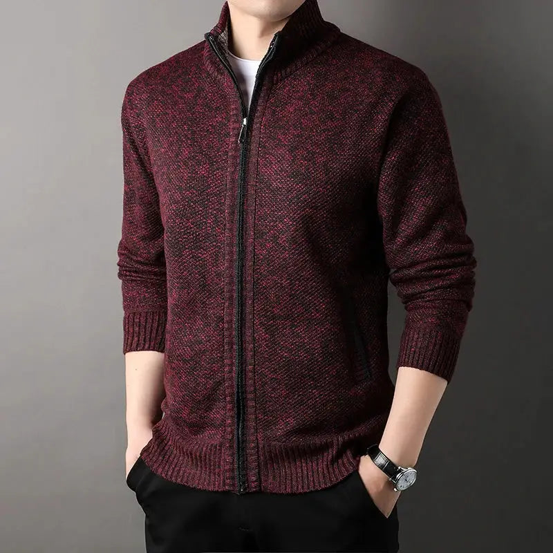Men's Stand-up Collar Knit Sweater Autumn Winter New Cardigan Tops Korean Slim Solid Color Sweatercoat Jacket by All Mart Bristol Ltd
